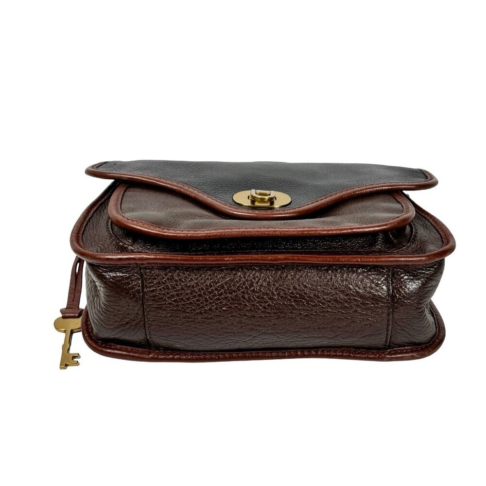 Fossil Heritage Crossbody Bag Top Handle Black Brown Leather Preppy - Picture 8 of 16